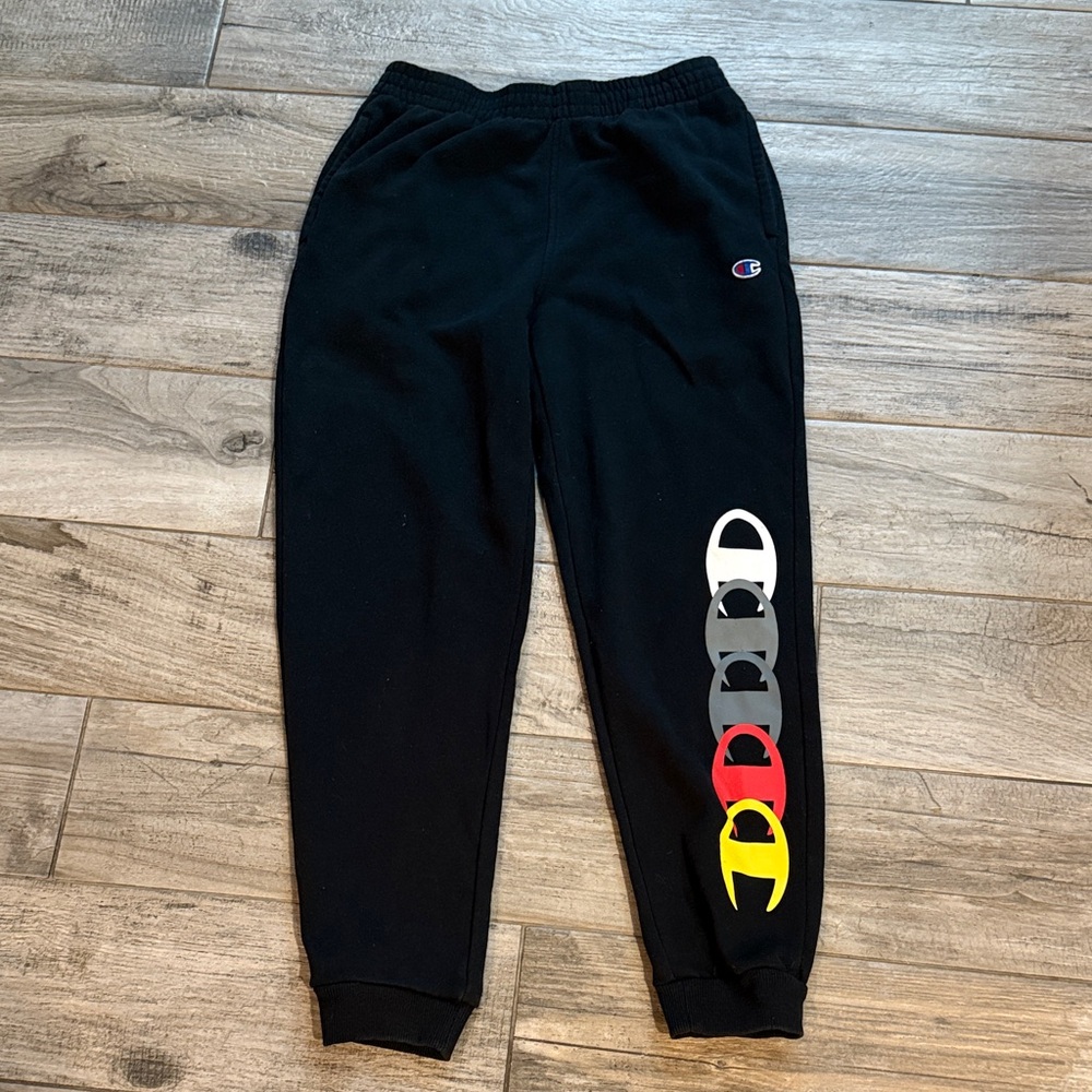EUC Champion Kids' Black Joggers with Multicolor Logo, sz L